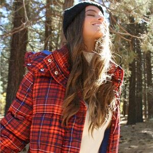 Urban Outfitters Red Plaid Puffer Jacket